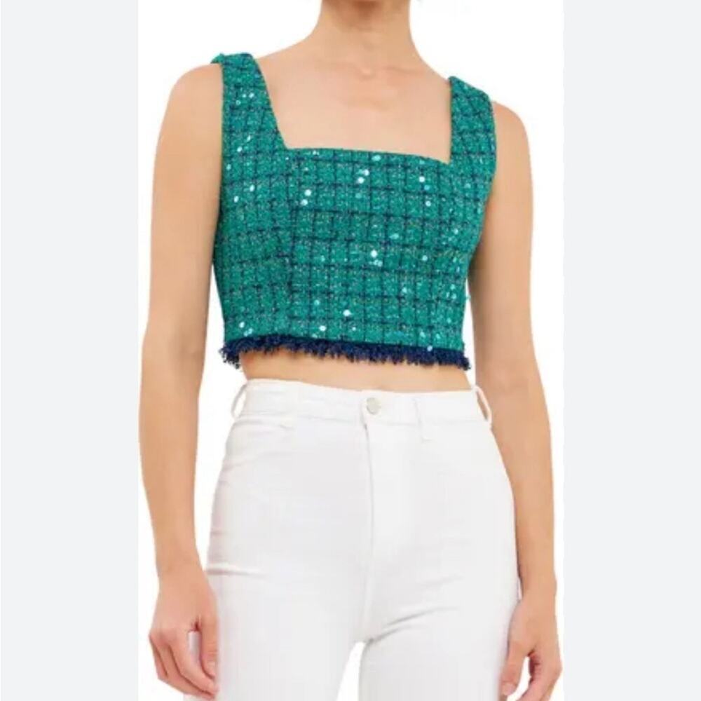 ENDLESS ROSE PREMIUM FRINGE TWEED TOP TANK SIZE S‎